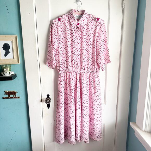 VTG Schrader Sport II Collared Secretary Dress Short Sleeve Hot Pink Graphic 12 - Picture 1 of 16